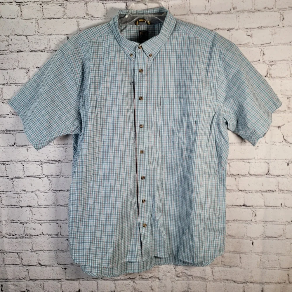 Noble Outfitters Shirt Mens XXL Blue Plaid Excellent Short Sleeve Button Down